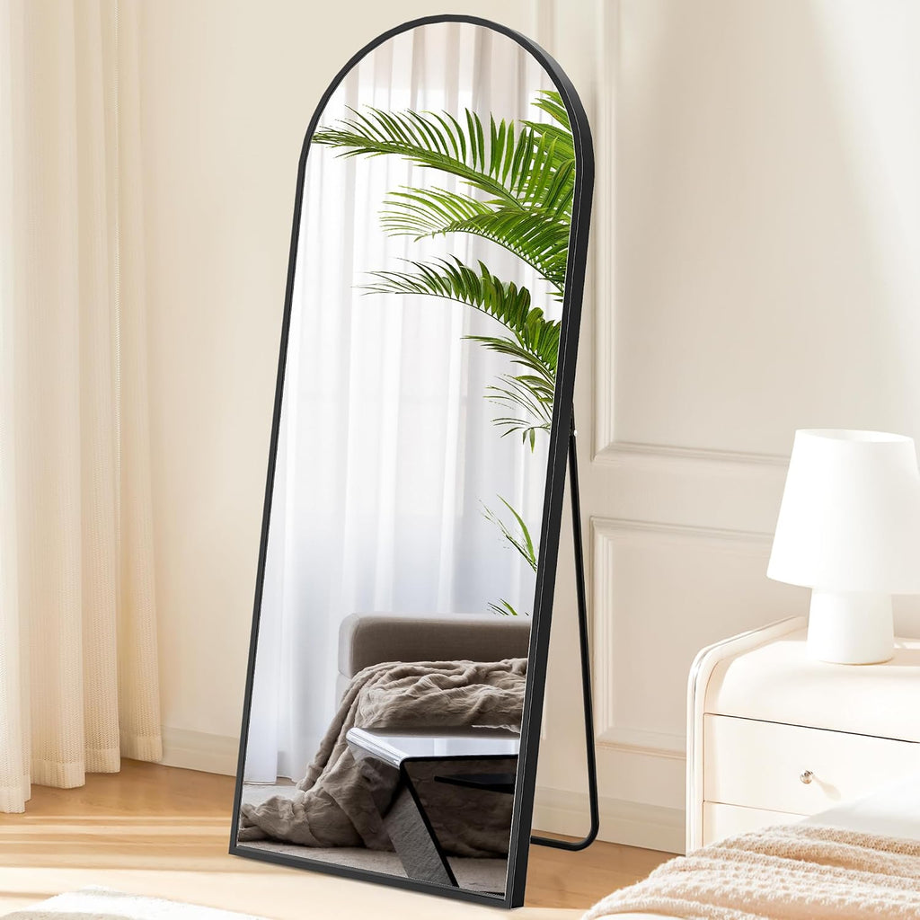 Sweetcrispy 64"X21" Arched Full Length Mirror, Full Body Mirror, Black | Aluminum Alloy Thin Frame, Floor Or Standing, Suitable For Bedroom, Living Room, Cloakroom