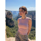 Women Slim Fit Ribbed Racerback Tank Top Sleeveless High Neck Summer Casual Shirt Clothes