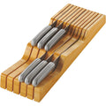 Bambüsi Knife Drawer Organizer - Bamboo Wood In-Drawer Knife Block Holder For Kitchen Drawer, 16 Slot Blade Down Knife Organizer Insert, Fits Chef & Steak Knives, Standard Drawer (Knives Not Included)