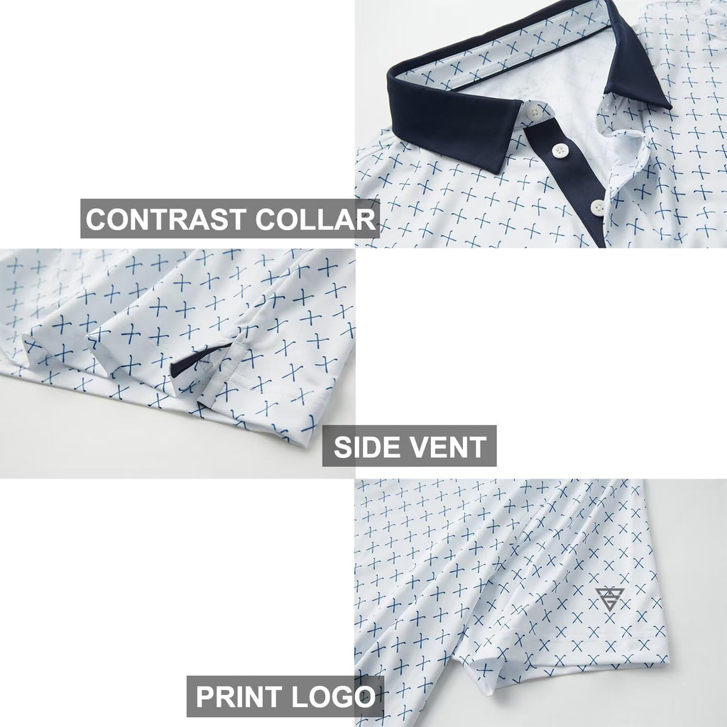 Golf Shirts For Men Dry Fit Short Sleeve Print Performance Moisture Wicking Polo Shirt