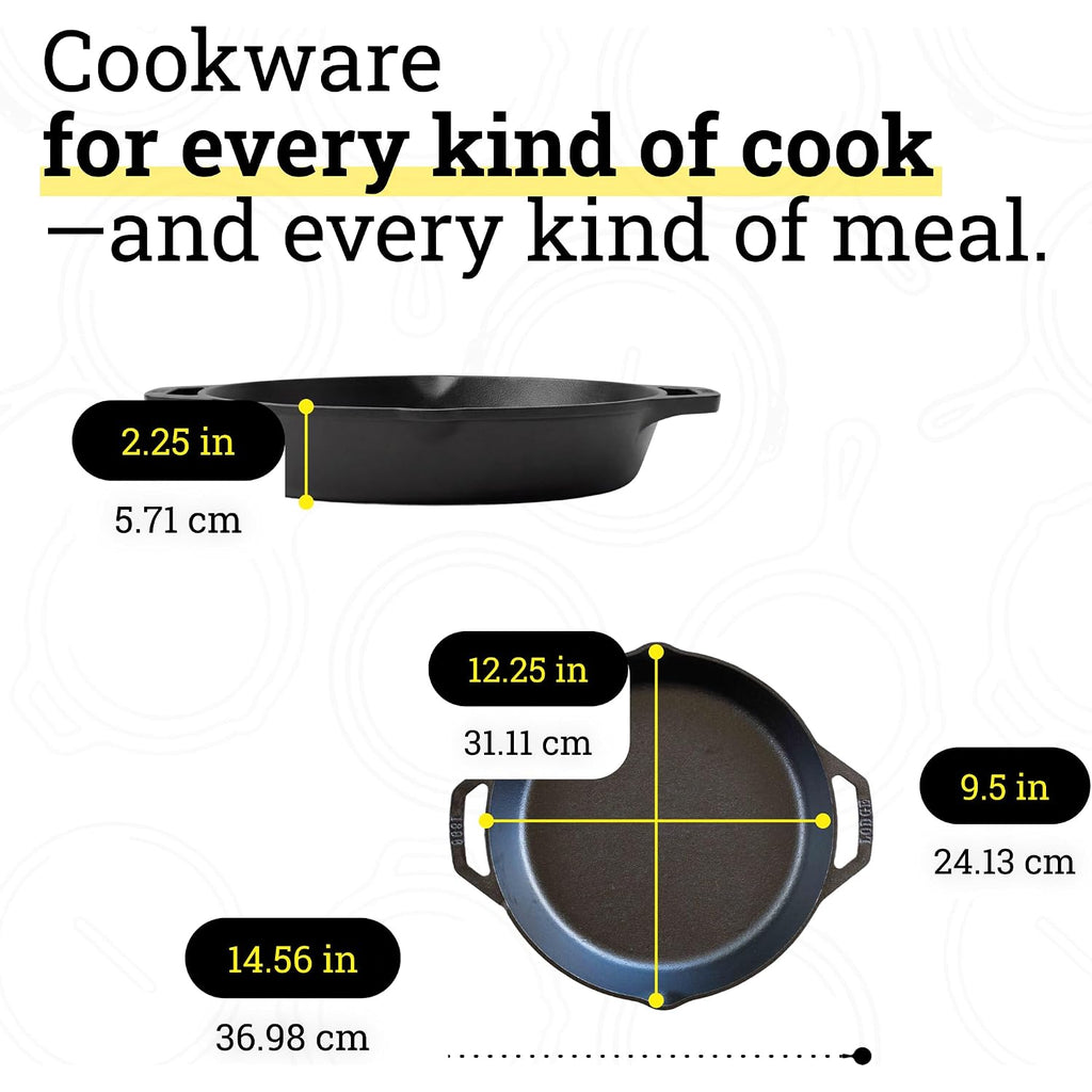 Lodge L10Skl Cast Iron Dual Handle Pan, 12 Inch, Black