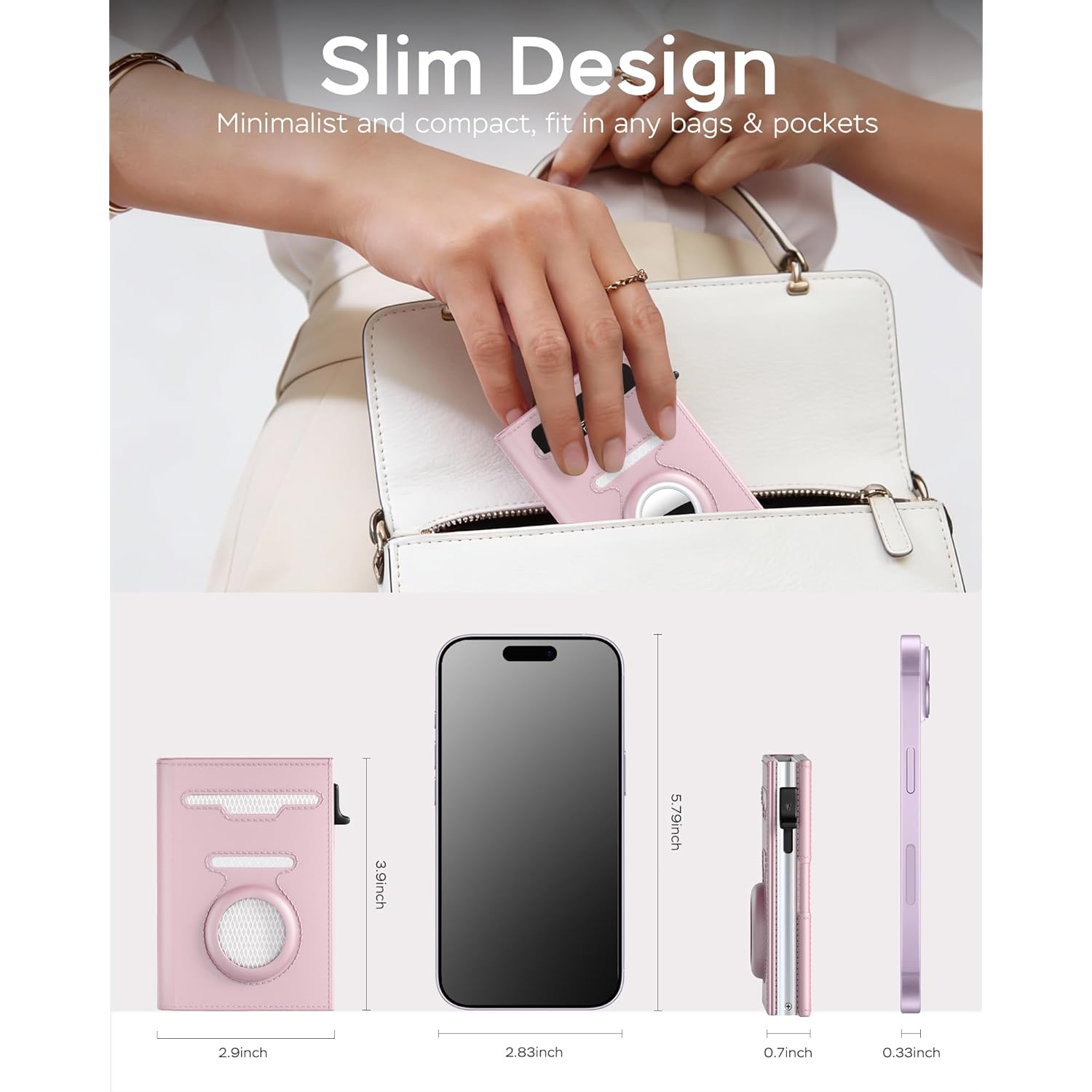RFID Wallet for Women with AirTag Holder - Slim Small Trifold Wallets Anti-Theft Pop up Card Holder for Air Tag, Front Pocket, Minimalist, Premium Leather, Ultra Thin, ID Window, Cash Slot