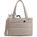 BAGSMART Small Tote Bag for Women, Puffer Quilted Work Tote Bag, Zipper Closure for Work Travel College, Camel | 14L Small tote, 14'' Laptop bag, 30oz tumbler, Boxy work bag, Teacher Bag, Teacher bag