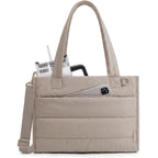 BAGSMART Small Tote Bag for Women, Puffer Quilted Work Tote Bag, Zipper Closure for Work Travel College, Camel | 14L Small tote, 14'' Laptop bag, 30oz tumbler, Boxy work bag, Teacher Bag, Teacher bag