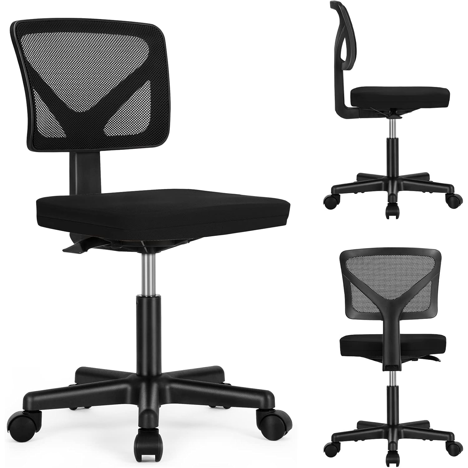 Sweetcrispy Small Office Desk Chair, Ergonomic Low-Back Mesh Rolling Work Swivel Chairs with Wheels, Armless Comfortable Seat Lumbar Support for Home, Bedroom, Study, Student, Adults,Classic Black