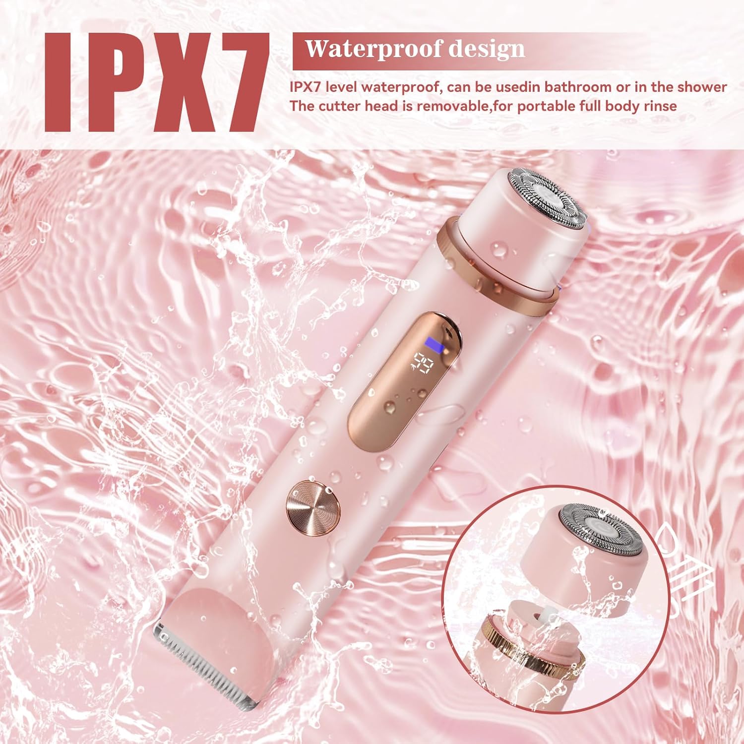 Bikini Trimmer for Women 2in1 High Power Epilators Hair Removal Waterproof Electric Razors Women's Electric Razor Pubic Hair Trimmer Shaver for Women for Ladies Pubic, Face, Underarms, Legs (Pink)