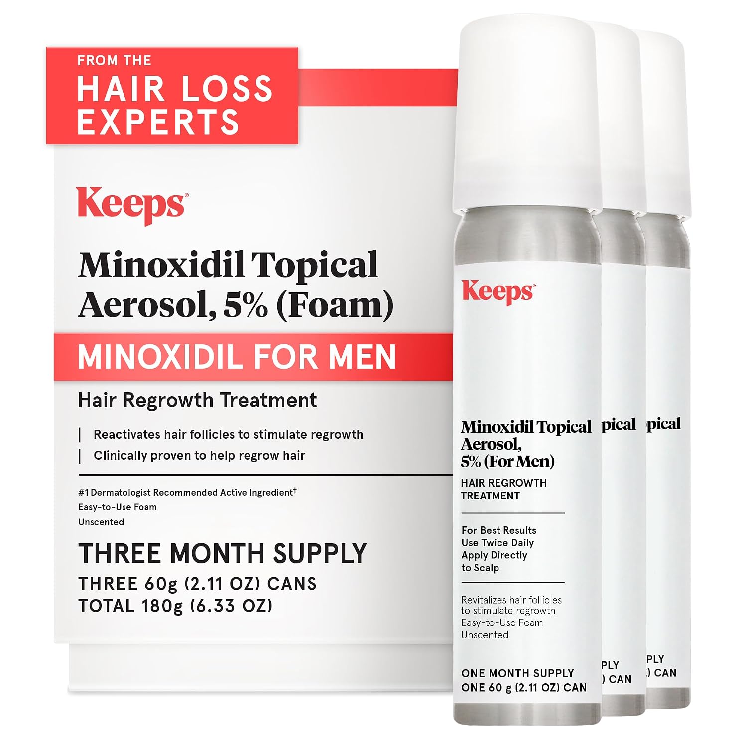 Minoxidil Foam 5% For Men, 3 Month Supply (3 X 2.11 Oz Bottles) | Extra Strength Topical Hair Regrowth Treatment, Non-Greasy Scalp Aerosol, Support Hair Growth