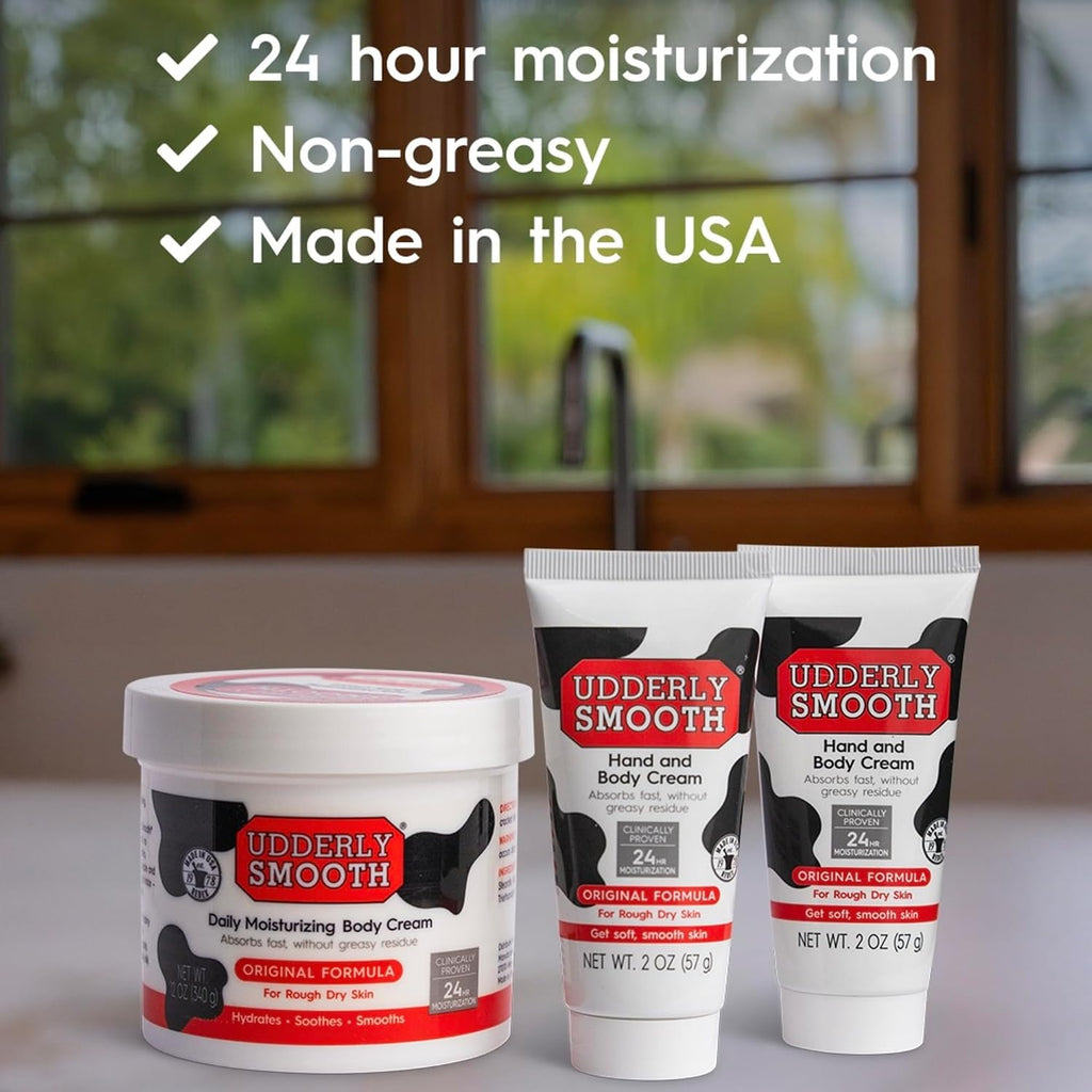 Udderly Smooth Hand (2 Oz) & Body Cream (12 Oz) Bundle, Daily Moisturizer To Hydrate Dry Or Rough Skin, Dermatologist Tested, 3 Items Total