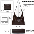 Hobo Bag For Women, Soft Vegan Leather Slouchy Shoulder Tote Purse With Matching Pouch, Adjustable Strap & Magnetic Closure
