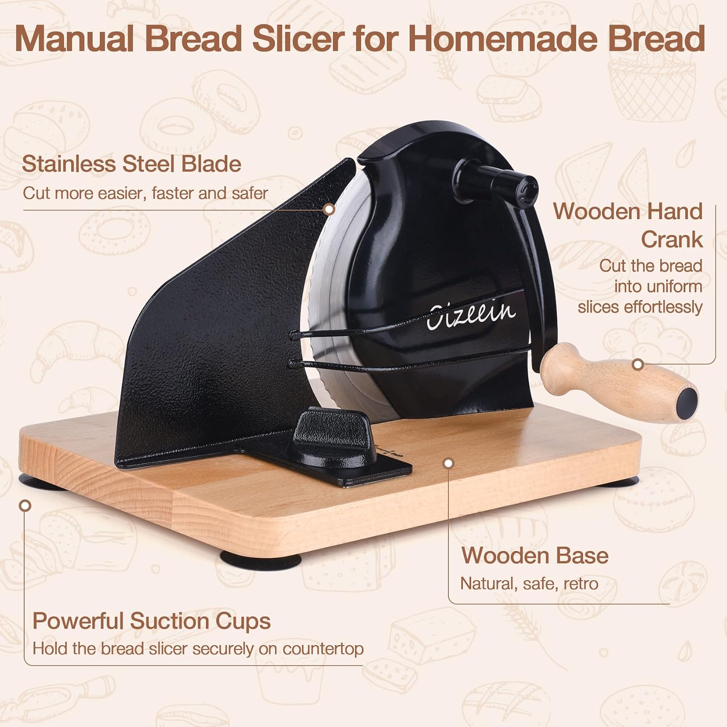 Manual Bread Slicer For Homemade Sourdough Bread, Hand Crank Bread Slicer With Scale Line, Metal Guide & Adjustable Thickness Bread Loaf Slicer, Sharp Blade Bread Cutter For Sourdough Bread (Black)