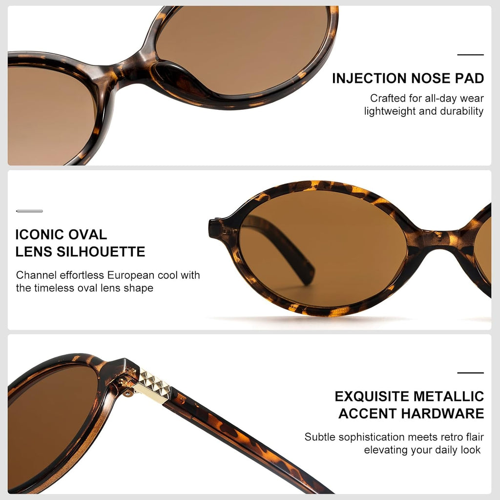 ViewJoy Retro Oval Sunglasses for Women Vintage 90s Y2K Trendy Designer Sun Glasses Black+tortoise
