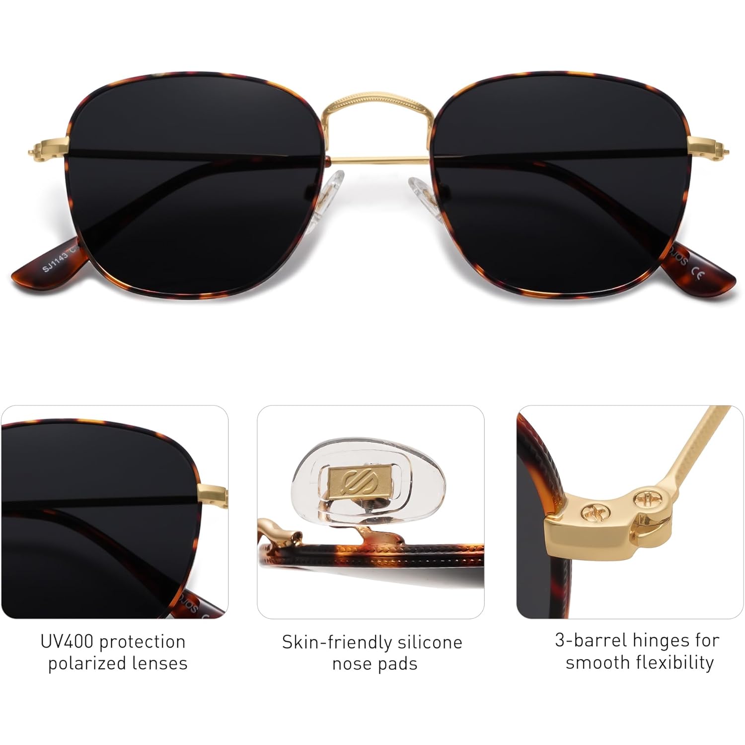 SOJOS Square Polarized Sunglasses for Men Women Classic Vintage Retro Style SJ1143
