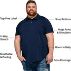 Strongsize Big And Tall Polo Shirts For Men – Golf Shirt With Snap Buttons | Longer Length Shirt With Curved Hem
