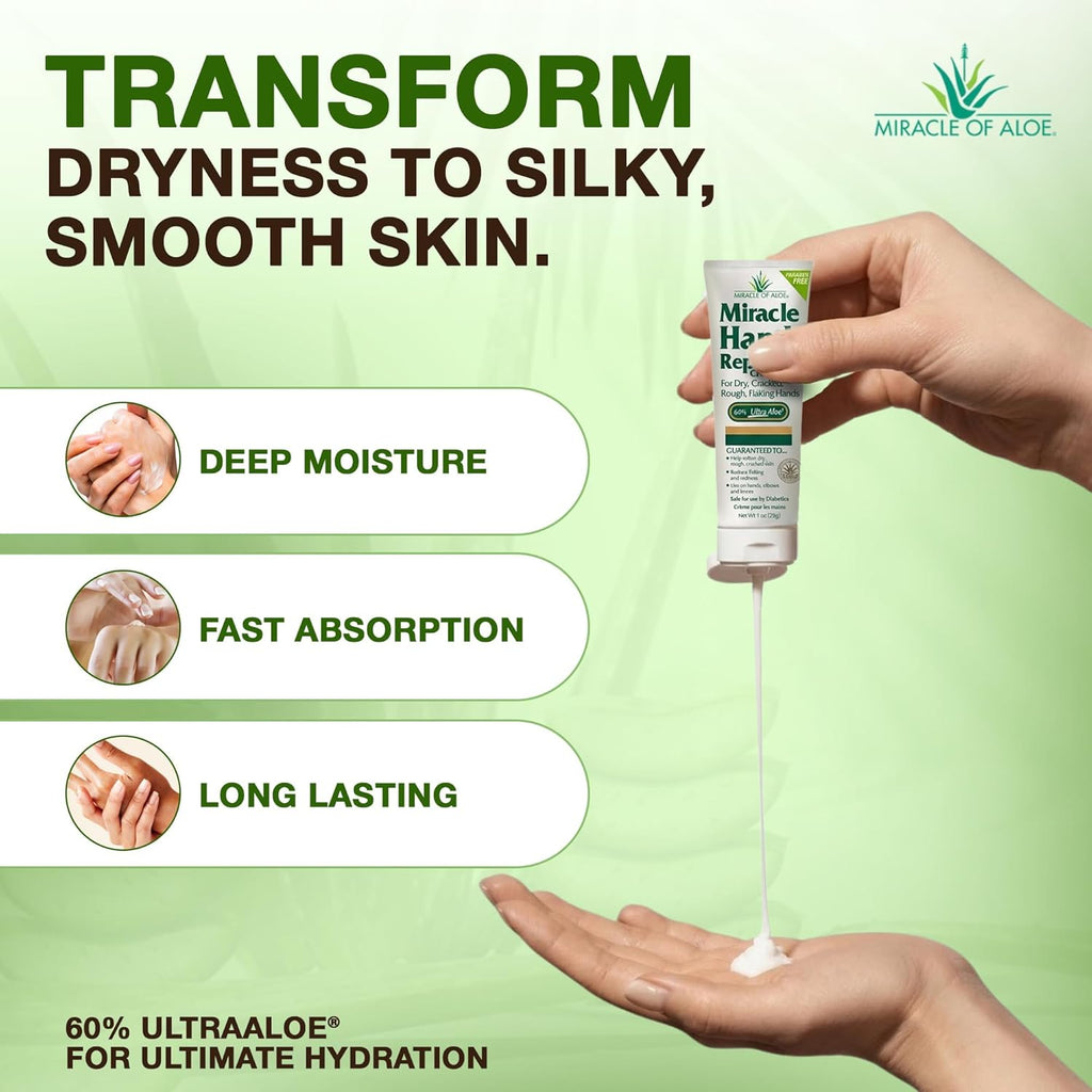 Miracle Foot Repair Cream, 8 oz + 1 oz Miracle Hand Repair, Healing Aloe Vera Lotions for Dry, Cracked Hands and Feet (8 oz Foot Cream + 1 oz Hand Cream)