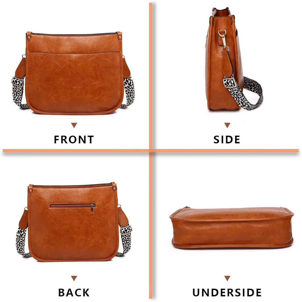 AUYOCO Vegan Leather Crossbody Bags for Women, Crossbody Purse with Guitar Strap Zipped Pockets Handbag Shoulder Bag
