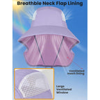 Sun Hats for Women UV Protection with Neck Flap Wide Brim Beach Hats with Ponytail Hole for Hiking Fishing Gardening Travel