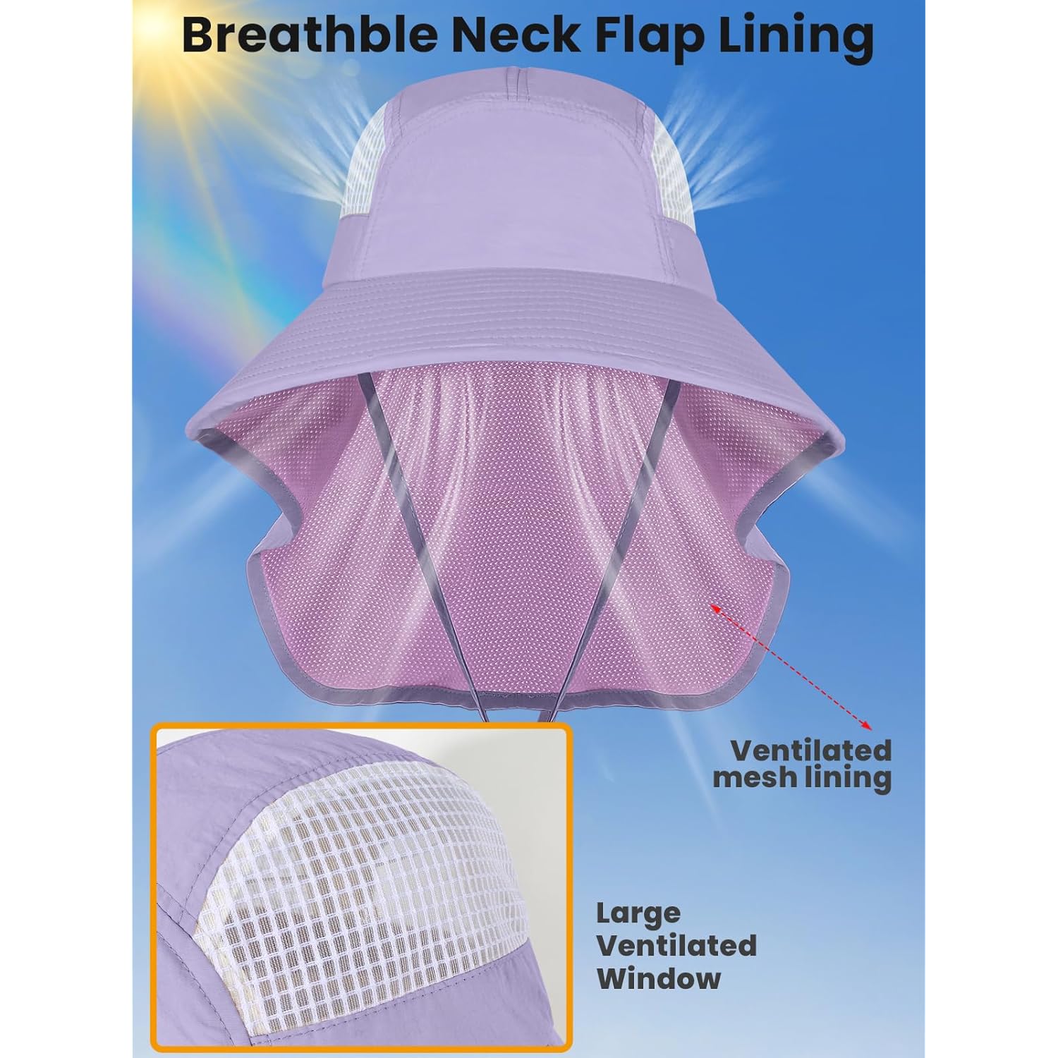 Sun Hats for Women UV Protection with Neck Flap Wide Brim Beach Hats with Ponytail Hole for Hiking Fishing Gardening Travel