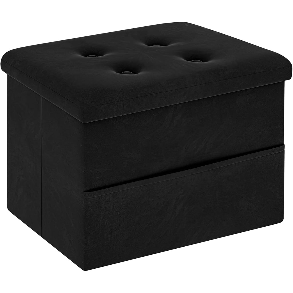 Zoes Homeware Small Storage Ottoman Foot Rest, Velvet Ottoman With Storage And Side Pocket, Black Foot Rest For Couch, Foldable Footstool For Chair, Living Room&Dorm, 16"X12"X12"