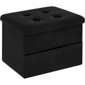Zoes Homeware Small Storage Ottoman Foot Rest, Velvet Ottoman With Storage And Side Pocket, Black Foot Rest For Couch, Foldable Footstool For Chair, Living Room&Dorm, 16"X12"X12"