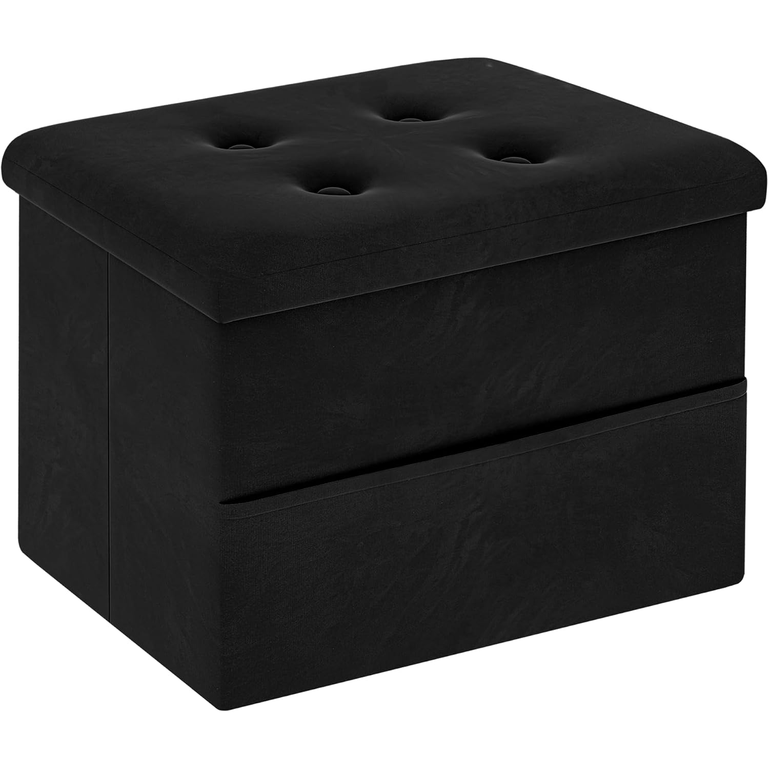 Zoes Homeware Small Storage Ottoman Foot Rest, Velvet Ottoman With Storage And Side Pocket, Black Foot Rest For Couch, Foldable Footstool For Chair, Living Room&Dorm, 16"X12"X12"