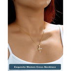 YIMERAIRE Upgraded Moissanite Crown Cross Necklace 14K Gold Vermeil 1.1 Carats Dainty Iced Out Easter Basket Stuffer Cross Jewelry S925 Sterling Silver Simple Gold Christian Faith Moissanite Cross Pendant Necklace For Women