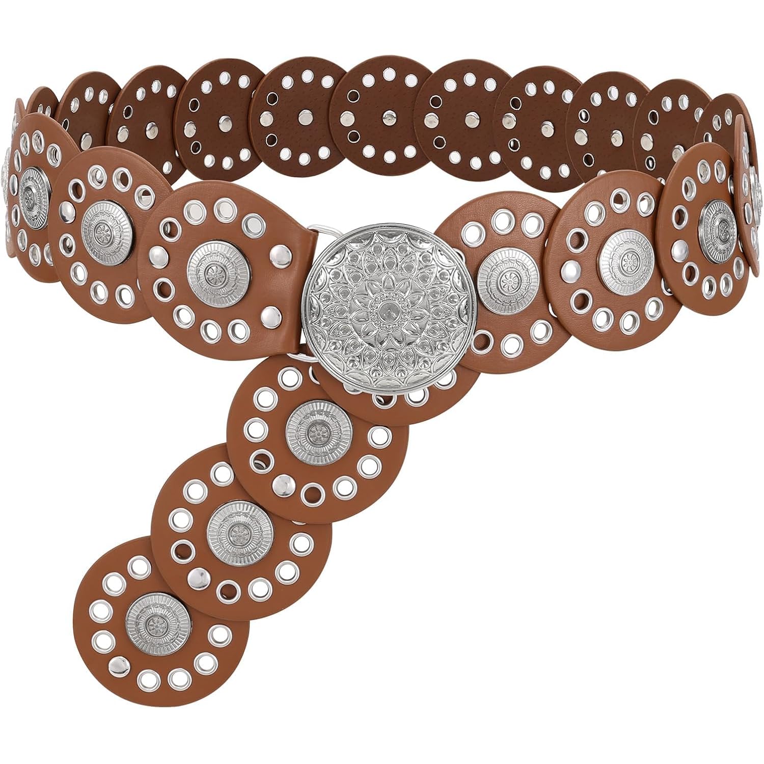 WHIPPY Western Belts for Women Vintage Disc Waist Belts Concho Leather Belts Boho Waist Belt for Dress Jeans