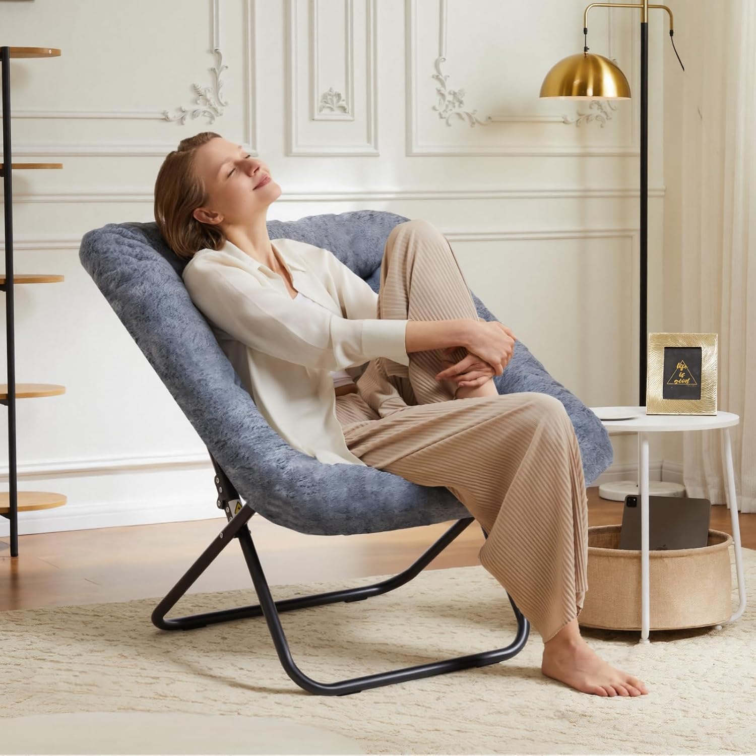 Sweetcrispy Comfy Chair For Adults, Foldable Living Room Chair, Soft Faux Fur Lounge For Bedroom Dorm Rooms, Comfortable Reading Chairs For Teens, X-Large