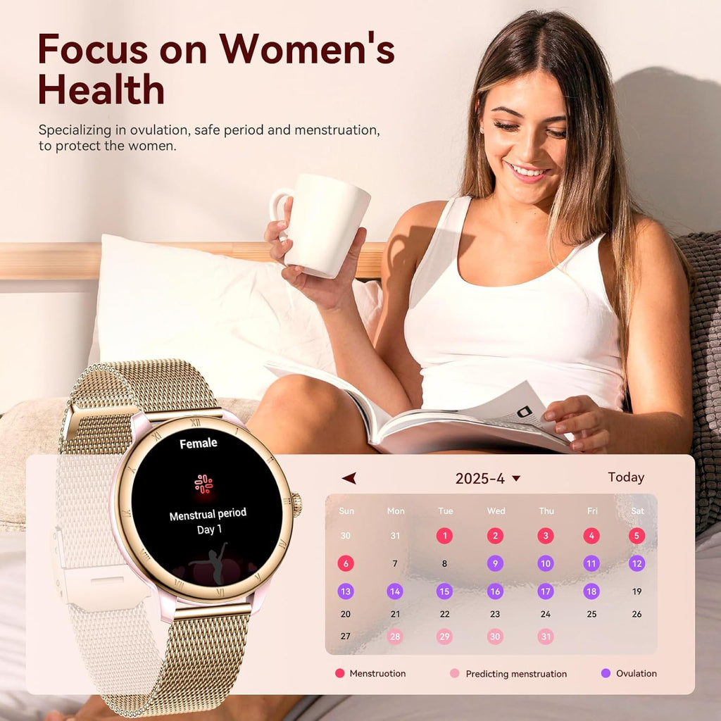 Smart Watches for Women, HD Screen Fitness Tracker 5ATM Waterproof with Bluetooth Make/Answer Calls, Activity Trackers with Heart Rate/Sleep/Female/SpO2 Monitor, Smartwatch for iPhone/Android(2 bands)