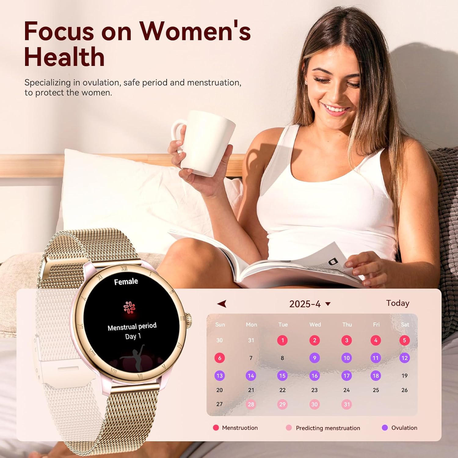 Smart Watches for Women, HD Screen Fitness Tracker 5ATM Waterproof with Bluetooth Make/Answer Calls, Activity Trackers with Heart Rate/Sleep/Female/SpO2 Monitor, Smartwatch for iPhone/Android(2 bands)