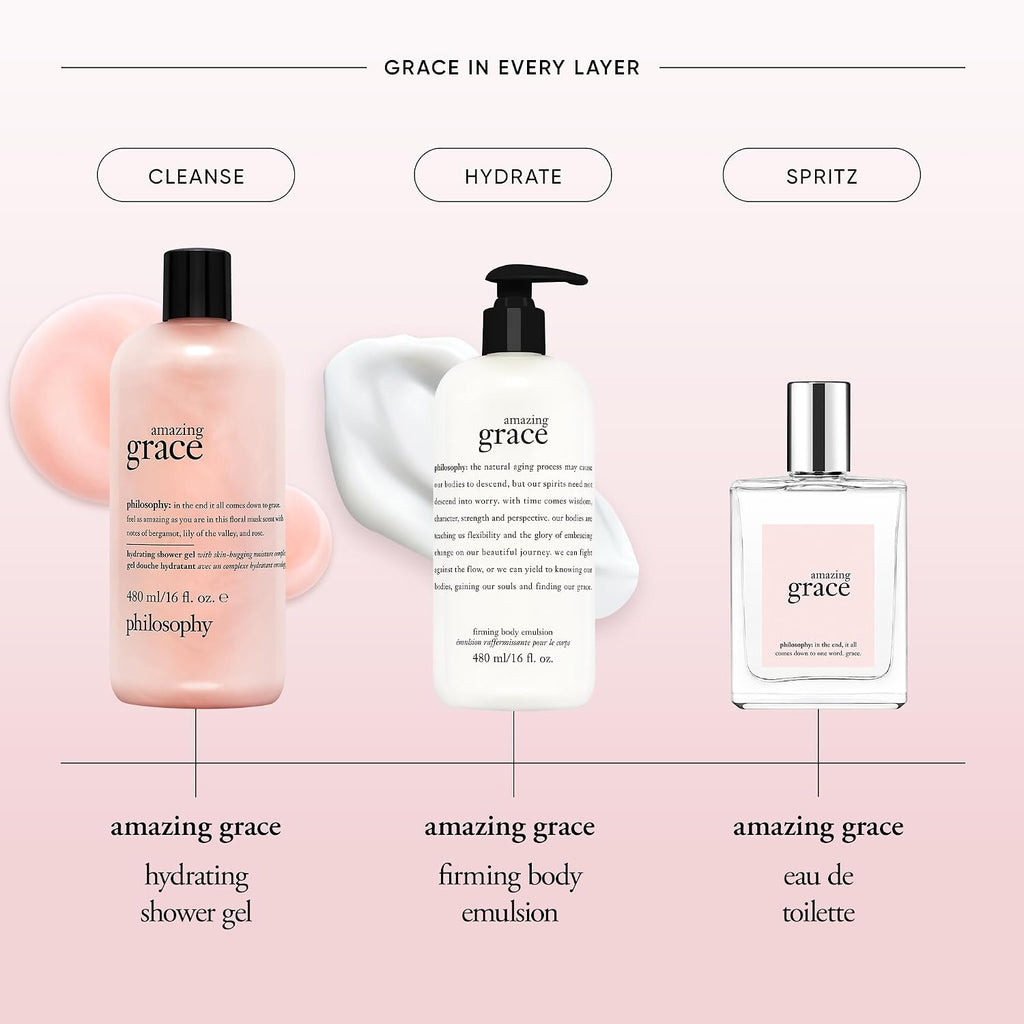 Philosophy Amazing Grace Hydrating Bath & Shower Gels - Efficiently Cleanses, Soothes & Comforts Dry Skin - Vegan Formula