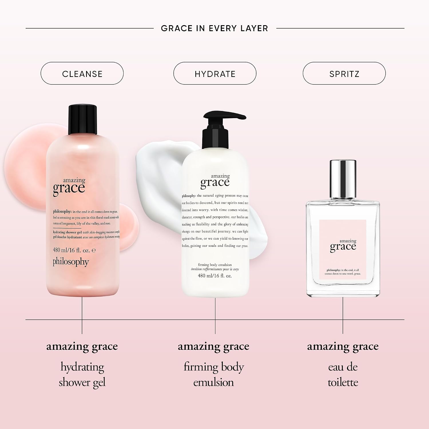 Philosophy Amazing Grace Hydrating Bath & Shower Gels - Efficiently Cleanses, Soothes & Comforts Dry Skin - Vegan Formula