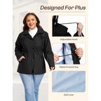 Saphirose Women'S Plus Size Rain Jacket Waterproof Rain Coat | Raincoat, Windbreaker, Lightweight, With Hood, Lining, Drawstring Waist, Snap Pockets, Daily Wear, Hiking, Outdoor, Travel