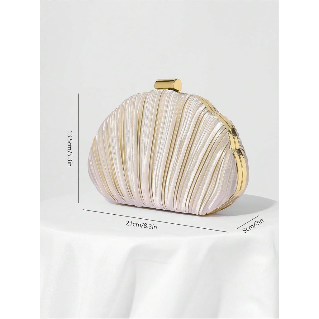 QWINEE Women's Shell Shaped Clutch Purse Ruched Mini Crossbody Bag Elegant Evening Handbag with Chain Strap