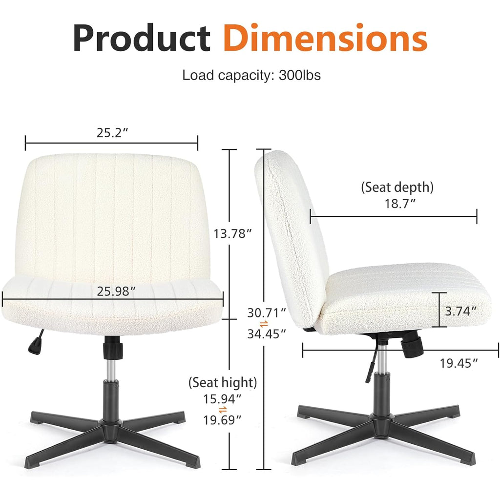 Sweetcrispy Criss Cross Chair Legged, Furry Armless Office Swivel Desk Chairs No Wheels, Vanity Height Adjustable Wide Seat Comfy Cute Computer Task Chair for Home Bedroom, Teddy Beige