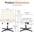 Sweetcrispy Criss Cross Chair Legged, Furry Armless Office Swivel Desk Chairs No Wheels, Vanity Height Adjustable Wide Seat Comfy Cute Computer Task Chair for Home Bedroom, Teddy Beige