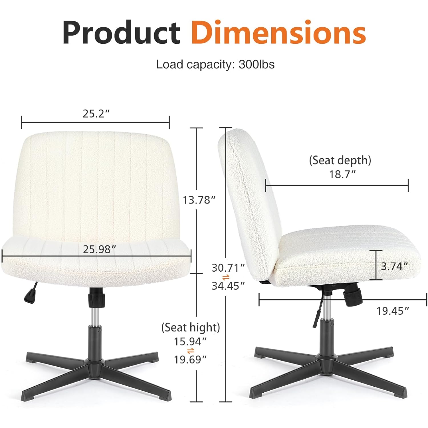 Sweetcrispy Criss Cross Chair Legged, Furry Armless Office Swivel Desk Chairs No Wheels, Vanity Height Adjustable Wide Seat Comfy Cute Computer Task Chair for Home Bedroom, Teddy Beige