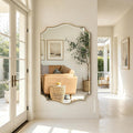 Pozino 48"X30" Large Brushed Gold Scalloped Wall Mirror With Beveled Edge | Stainless Steel Frame Hd Mirror, Horizontal/Vertical Mount, Rectangle Wavy Wall Mirror For Bathroom Vanity Entryway Bedroom