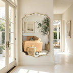 Pozino 48"X30" Large Brushed Gold Scalloped Wall Mirror With Beveled Edge | Stainless Steel Frame Hd Mirror, Horizontal/Vertical Mount, Rectangle Wavy Wall Mirror For Bathroom Vanity Entryway Bedroom