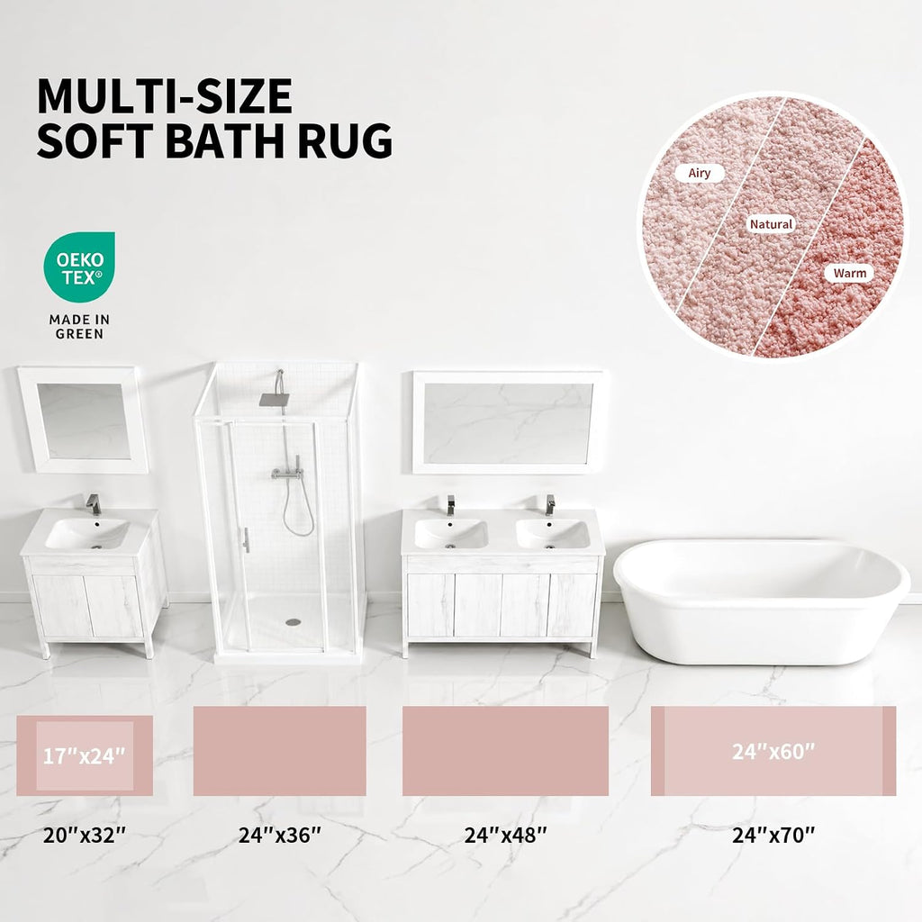 Ilango Pink Bathroom Rugs 24" × 17" Non Slip & Super Absorbent Extra Thick Soft, Washable Bath Mat For Floor, Non Shedding Microfiber Plush Holiday Bath Rug With Rubber For Shower Sink