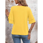Sialois Womens Blouses 3/4 Length Sleeve Tops Ruffle V Neck Shirts Casual Tunic Spring Fall Summer Fashion Work Clothes