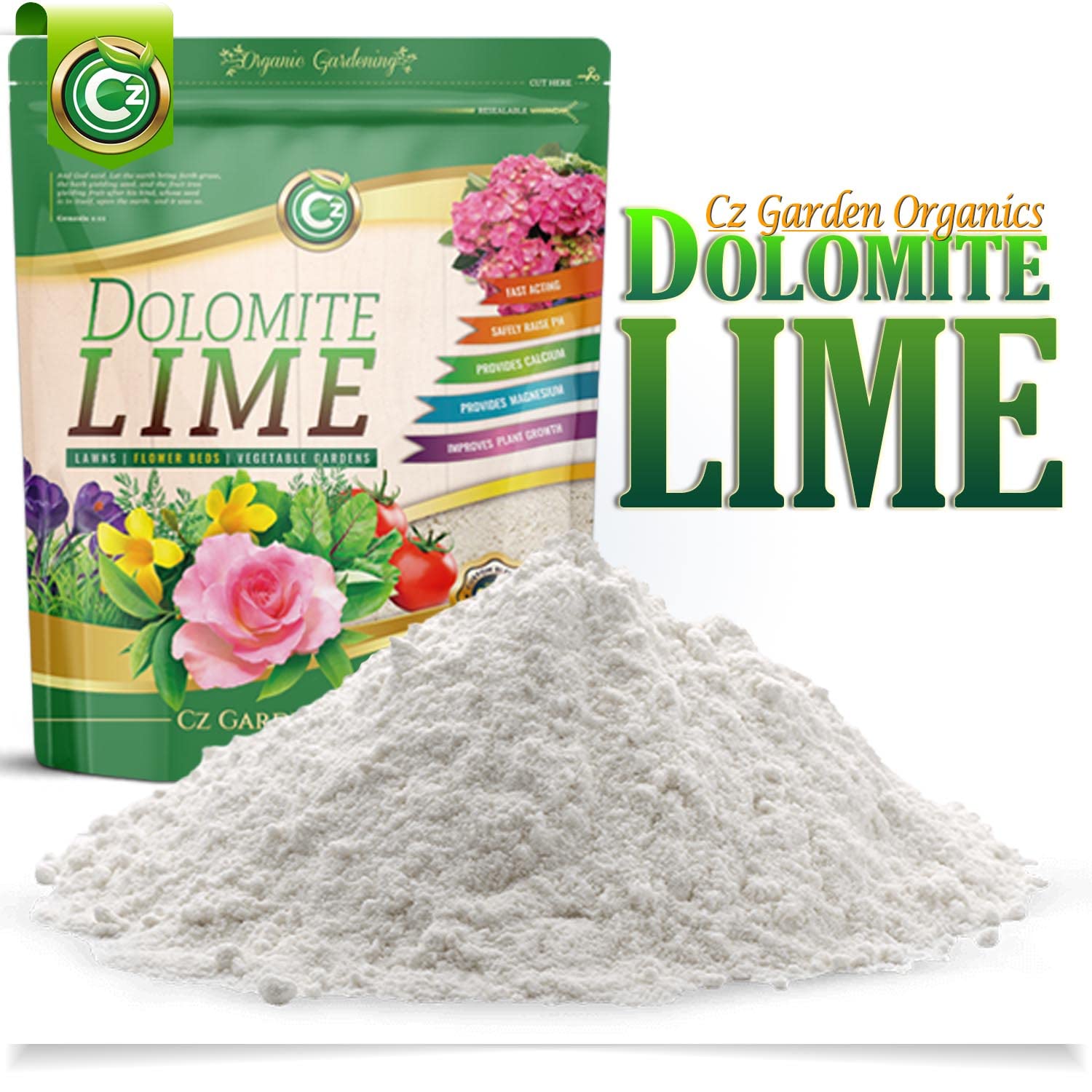 Organic Dolomite Lime 5Lb - Made In Usa - Omri Listed - Garden Soil Amendment Fertilizer For Plants. Calcium/Magnesium Additive. Raise & Stabilize Ph - Earthbox Tomatoes & Peppers Blossom End Rot