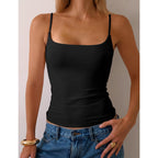 Women Cotton Cami Tops Built-in Shelf Bra Unpadded Square Neck Crop Tank Top Fitted Basic Camisole Going Out Tees