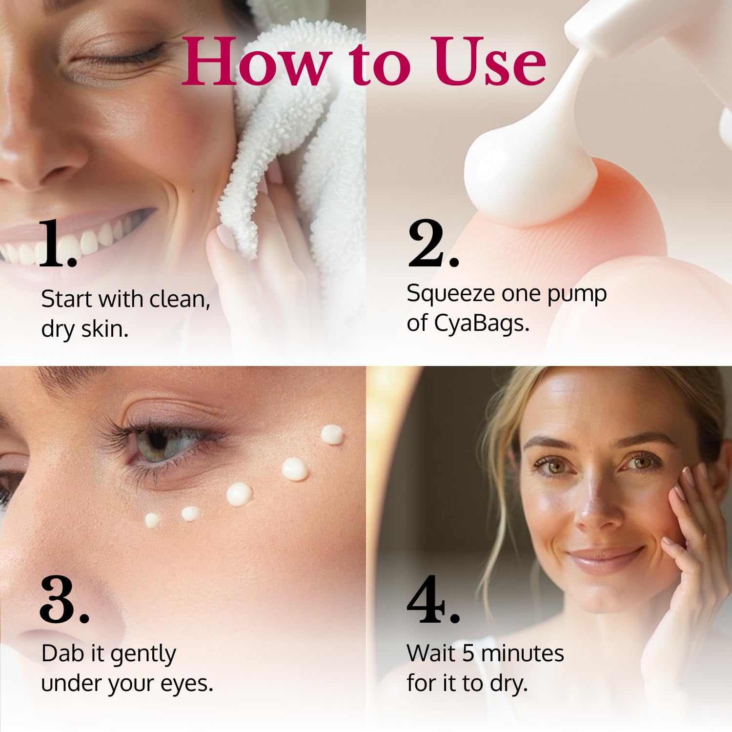 5Th & Glow Cyabags - Instant Puffy Eyes Reduction & Under Eye Bag Remover Serum For Women - Hyaluronic Acid & Vitamin C Cream For Fine Lines, Wrinkles & Crowsfeet, 1 Oz