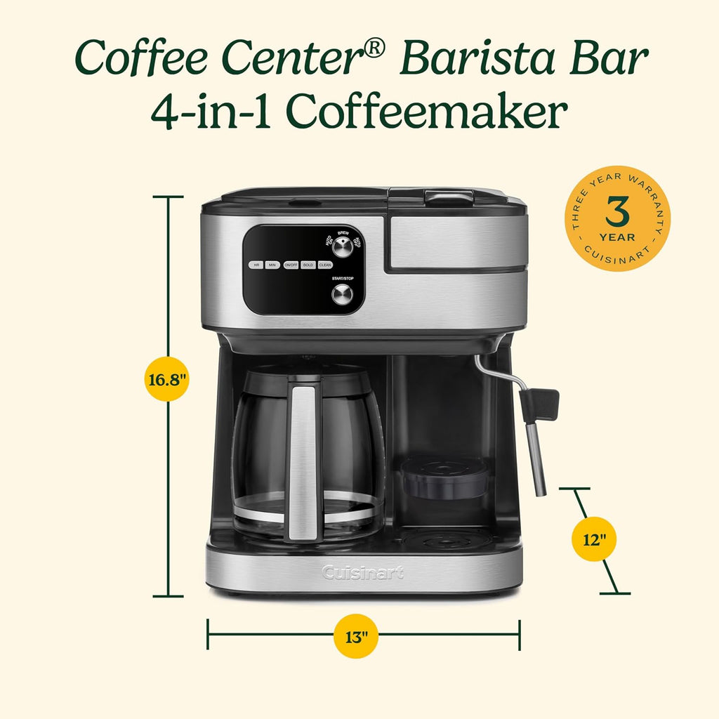 Cuisinart Coffee Center Barista Bar 4-In-1 Coffee Maker, Single-Serve Pods Compatible, Coffeemaker, Three Brewing Sizes, Ss-4N1Nas, Black