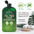 First Botany Tea Tree Mint Shampoo & Conditioner For Men & Women - Pure Tea Tree & Peppermint Oil - Fights Hair Loss, Dandruff, Lice & Itchy Scalp, Promotes Hair Growth - Sulfate Free - 16 Fl Oz X 2