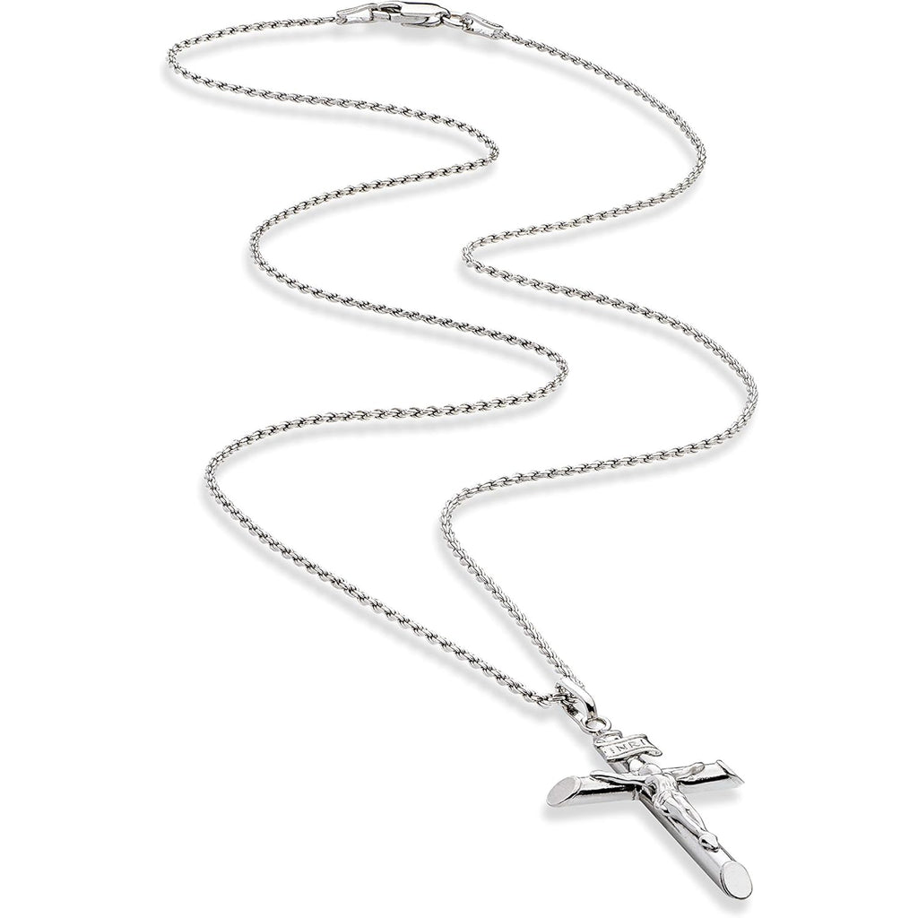 Miabella Rhodium Plated 925 Sterling Silver Small or Large Crucifix Necklace for Men Women, Cross Pendant with Rope Chain, Made in Italy