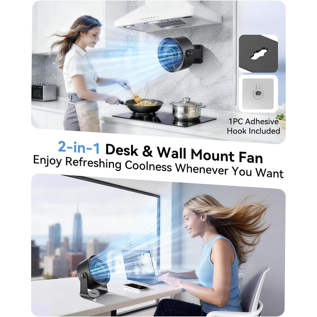 Digix Rechargeable Usb Desk Fan For Bedroom, 100 Speeds, 360° Rotation, Wall Mounted Design Small Portable Table Fan With Led Display, Quiet Personal Desktop Cooling Fans For Home Office (Black)