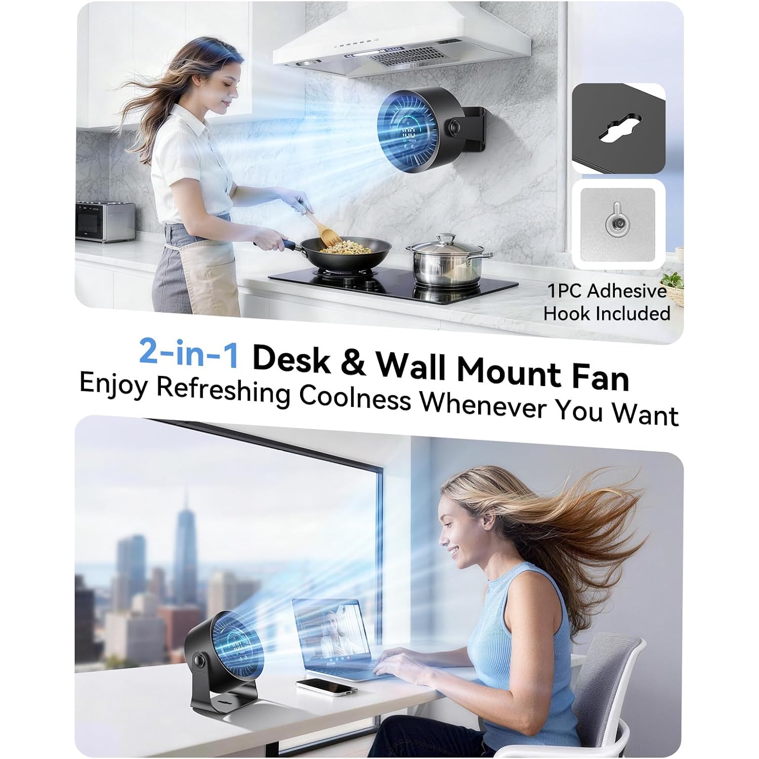 Digix Rechargeable Usb Desk Fan For Bedroom, 100 Speeds, 360° Rotation, Wall Mounted Design Small Portable Table Fan With Led Display, Quiet Personal Desktop Cooling Fans For Home Office (Black)