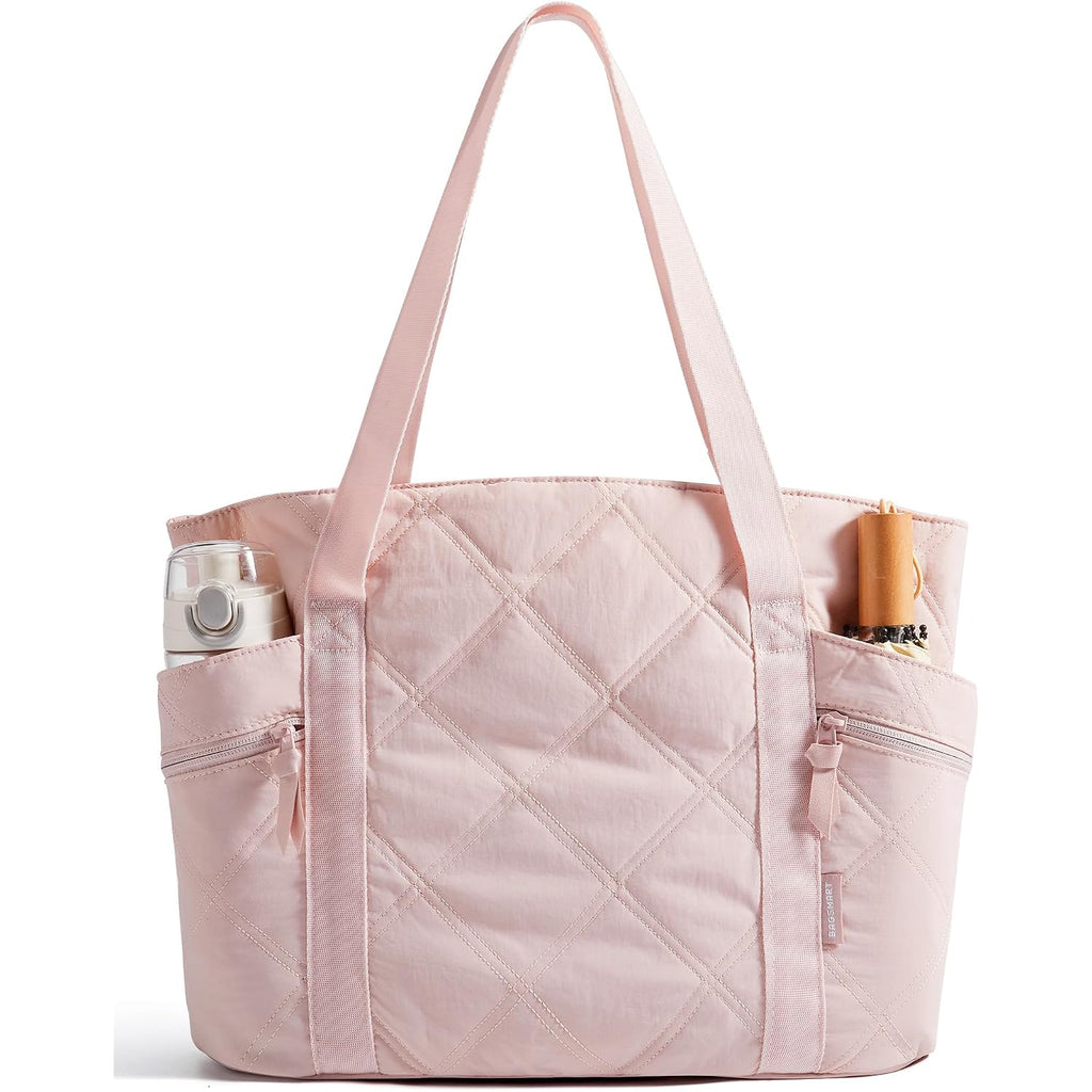 Bagsmart Crush Tote Bag For Women, 20L Puffer Work Tote With Zipper, Travel Essentials Quilted Nurse Hospital Bag