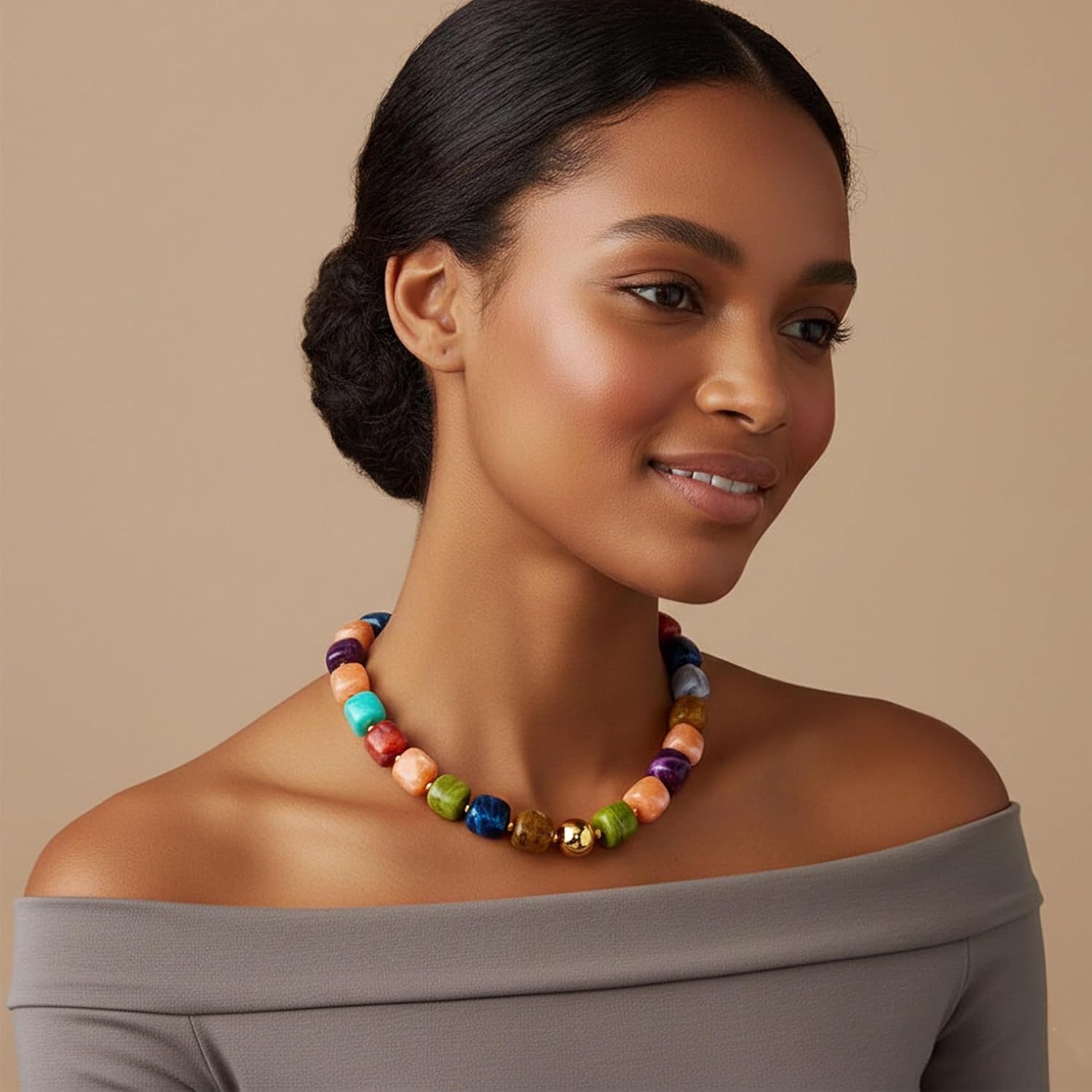 WOWORAMA Colorful Chunky Necklaces for Women Trendy Multicolor Large Square Resin Beads Necklace Boho Chunky Statement Choker Necklaces Y2K Summer Jewelry